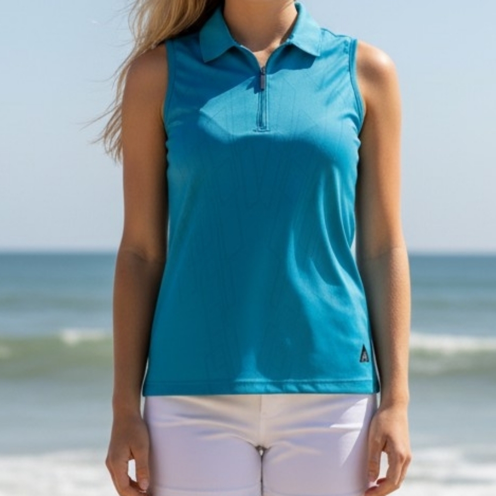 Women's Teal Sleeveless Zip Polo Tank Top 4308